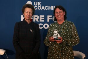 Princess Anne and local hockey coach and PE teacher, Louise Broome, at the UK Coaching Awards 2021.